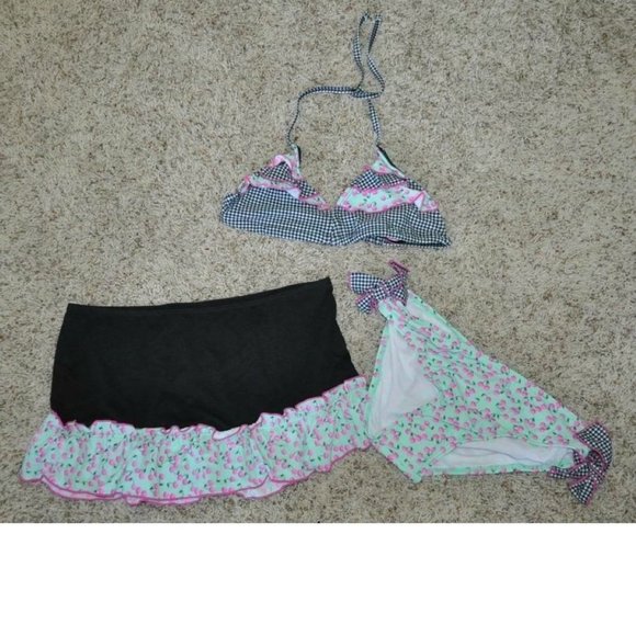 *Swimsuit Candies sz 12 Black Green 3 Pc Bikini Bottoms, Skirt & Coverup Girls - Picture 2 of 7